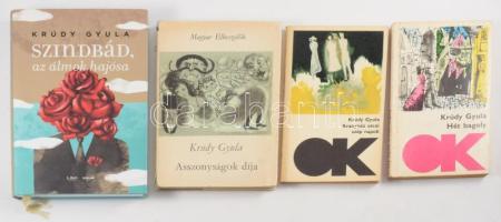 Krúdy Gyula 4 kötete: Asszonyságok díja. Magyar Elbeszélők. Bp., 1968, Szépirodalmi Könyvkiadó. Kiadói egészvászon-kötés, sérült kiadói papír védőborítóban. + Hét bagoly.; Aranykéz utcai szép napok. Olcsó Könyvtár. Bp., 1974-1975, Szépirodalmi Könyvkiadó. Kiadói papírkötés, kissé viseltes borítóval. + Szindbád, az álmok hajósa. Bp., 2021, Libri - Scolar. Kiadói kartonált papírkötés, kiadói papír védőborítóban.