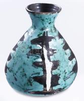 Gorka Lívia (1925-2011): Türkizes váza. Jelzett, hibátlan, m: 14,5 cm /// Lívia Gorka (1925-2011): Turquoise Vase. Signed, flawless, height: 14.5 cm.