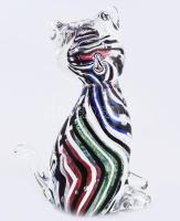 Iparművész anyagában színezett macska asztaldísz, szakított üveg, jelzés nélkül, hibátlan, m: 12 cm