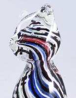 Iparművész anyagában színezett macska asztaldísz, szakított üveg, jelzés nélkül, hibátlan, m: 12 cm