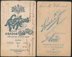 2 db vizitkártya: Bronts Margit és Bronts Vilma képével, Klapok Alajos és Honisch István aradi műter...