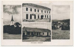 1944 Szék, Székakna, Sic; templom, látkép, Hangya üzlete és saját kiadása / church, view, shop (EK)