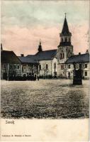 1908 Sanok, square, church. M. Muschla (fl)