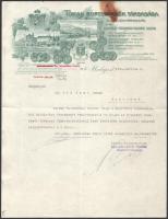 1924 Bp., Tokaji Bortermelők Társasága Rt. dekoratív, fejléces levélpapírjára írt, gépelt levél (értesítés hitelszámla 325.000 K összeggel való megterheléséről), lapszéli folttal