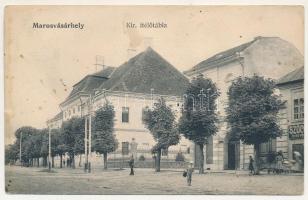 1906 Marosvásárhely, Targu Mures; Kir. ítélőtábla, Szőcs üzlete / court, shop + "KOLOZSVÁR - BUDAPEST 298. SZ." vasúti mozgóposta bélyegző (fl)