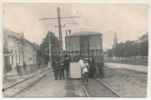 1927 Pankota, Pancota; vasút, vonat, utcakép / railway, train, street view. photo (vágott / cut)