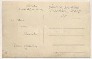 1927 Pankota, Pancota; vasút, vonat, utcakép / railway, train, street view. photo (vágott / cut)