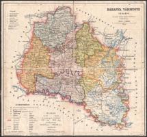 ca 1930 Baranya vármegye térképe, Czakó István, vászonra kasírozva. 32x32 cm