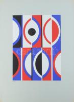 Schöffer, Nicolas (Miklós) (1912-1992): Geometrikus kompozíció (cím nélkül). Szitanyomat, papír, jelzett, számozott (40/120). Az 1987-ben megjelent Nicholas Schöffer Varigráfiai c. mappából. Lap sarkaiban apró elszíneződésekkel. 44×32 cm