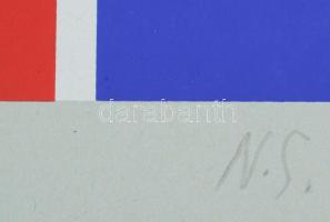 Schöffer, Nicolas (Miklós) (1912-1992): Geometrikus kompozíció (cím nélkül). Szitanyomat, papír, jel...