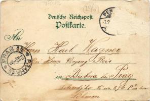 1901 Piensk, Penzig; Kath. Kirche, Turnhalle, Ev. Kirche, Post, Bahnhof, August Gallasch Papier, Kur...