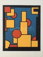 Dirk Koning (1888-1978): Konstruktivista kompozíció (cím nélkül). Szitanyomat, papír, jelzett. Számozott (1993/300). 39×30 cm.