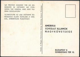 cca 1970 A Budapesti Amerikai Nagykövetségek címzett propaganda képeslap a vietnámi háború elleni ti...