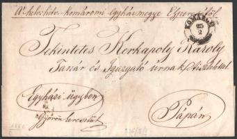 1850 Komárom, hivatalos levél borítékja, a komáromi egyházmegye esperesének szép viaszpecsátjével,