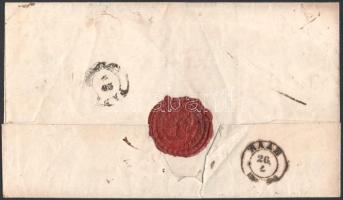 1850 Komárom, hivatalos levél borítékja, a komáromi egyházmegye esperesének szép viaszpecsátjével,