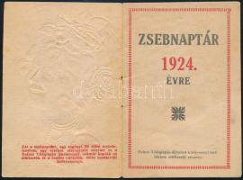 1924 Zsebnaptár, a Tolnai Világlapja karácsonyi melléklete, kiadói tűzött papírkötés, dombornyomott ...