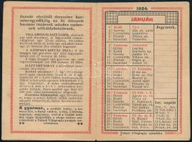 1924 Zsebnaptár, a Tolnai Világlapja karácsonyi melléklete, kiadói tűzött papírkötés, dombornyomott ...
