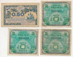 Franciaország / Szövetséges katonai kiadás 1944. 2Fr (3x) + Párizs 1920. 50c T:F,VG France / Allied Military Issue 1944. 2 Francs (3x) + Paris 1920. 50 Centimes C:F,VG