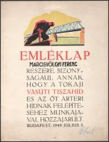 1949 Bp., Tokaji vasúti Tisza-híd építésére emléklap
