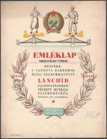 1949 Bp., Lánchíd újjáépítése alkalmából kiadott emléklap