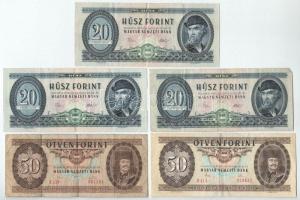 Vegyes, 9db-os magyar bankjegytétel T:F,VG