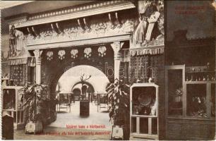Milano, Milan; Prima Esposizione Internazionale d'Arte Decorativa Moderna, Porta d'ingresso alla Sala dell'industria domestica / világkiállítás magyar pavilonja, vásáros kapu a háziiparnál, képeslapfüzetből / exposition of modern decorative arts, Hungary, from a postcard booklet (EK)