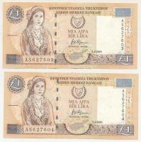 Ciprus 2001. 1Ł (2x) sorszámkövetők "AS 627603 - AS 627604" T:F szép papír Cyprus 2001. 1 Pound (2x) consecutive serials "AS 627603 - AS 627604" C:F fine paper