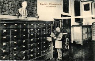 Wroclaw, Breslau; Breslauer Diözesanarchiv, Urkundenraum / Diocesan Archives, Document Room, interior. Schlesische Lichtdruk- u. graph. Kunstanstalt
