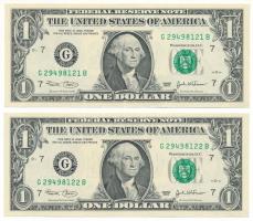 Amerikai Egyesült Államok 2003. 1$ "Anna Escobado Cabral - John W. Snow" (2x) sorszámkövetők "G 29498121 B - G 29498122 B" T:XF szép papír USA 2003. 1 Dollar "Anna Escobado Cabral - John W. Snow" (2x) consecutive serials "G 29498121 B - G 29498122 B" C:XF fine paper