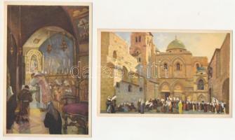 21 db RÉGI Hollós Endre vallásos művészlap. Kiadja A Szentföld biztosi hivatala / 21 pre-1945 religi...