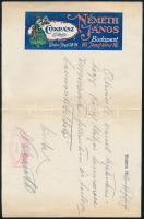 1922 Bp., Németh János budapesti cukrász dekoratív fejlécű számlája kitöltve, aláírva, pecsételve