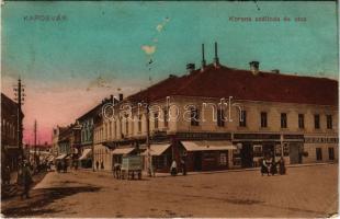 1915 Kaposvár, Korona szálloda és utca, Hegyi József, Kertész Lajos üzlete (gyűrődés / crease)