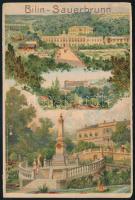 cca 1890 Bilin-Sauerbrunn (Bilina-Csehország) gyógyvíz és szanatórium ismertető füzete, gyógyvízismertető, 4 db litografált színes képpel, német nyelven, jó állapotban, 8p