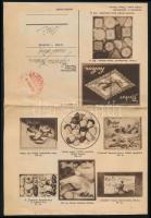 1933 Dreher Mauls csokoládégyár képes termék és díszdoboz ismertetője, hajtott lap, postán elküldve,...