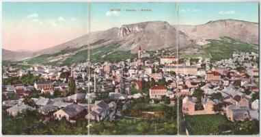 1912 Mostar, Panorama. Z. Stojkovic / general view, mosque, 3-tiled folding panoramacard (worn at fold)