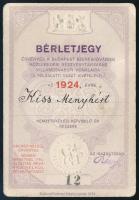1924 Éves bérletjegy nemzetgyűlési képviselő részére, különleges Beszkárt igazolvány, dombornyomott, jó állapotban