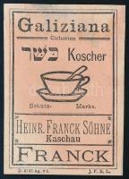 Galiziana kóser kávéitalcímke H. Franck kassai (Felvidék) cégtől