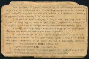 cca 1900 A cs. és k. szabadalmazott Déli Vaspálya Társaság tanuló bérletjegye vizitkártyára ragasztv...