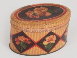 Szent István cikóriakávé díszes fém doboza, kopásnyomokkal, 9×14×7 cm