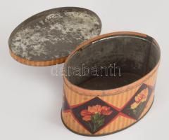 Szent István cikóriakávé díszes fém doboza, kopásnyomokkal, 9×14×7 cm