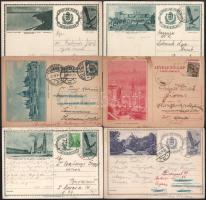1934-1943 6 db futott díjjegyes városképes levelezőlap