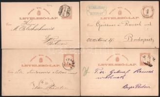 1874-1877 4 db 2kr díjjegyes levelezőlap, mind futott