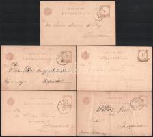 1891 5 db 2kr díjjegyes futott levelezőlap