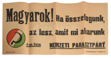1947 Az 1947-es választáson 4-es listán induló Nemzeti Parasztpárt választási szalag plakátja, hajtással, jó állapotban, 58×28 cm