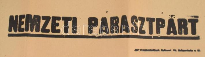 1947 Az 1947-es választáson 4-es listán induló Nemzeti Parasztpárt választási szalag plakátja, hajtá...
