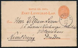 1899 5kr díjjegyes zárt levelezőlap "KERECZKE" - "DRESDEN"