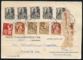 1945 (2. díjszabás) Távolsági levelezőlap 11 db bélyeggel (több bélyeg sérült)