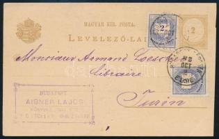1882 2kr díjjegyes levelezőlap 2 x 2kr díjkiegészítéssel