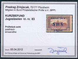 SHS 1919 Parlament 10K Bodor vizsgálójellel
Certificate: Zrinjscak
