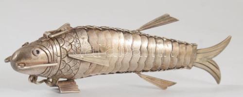 Halfigura, filigrán ezüst (Ag) psumintartó, mozgatható testtel. Antik, orosz, IX mesterjeggyel. h: 16 cm, 116 g /// Fish figure, filigree antique russian silver (Ag) psumim holder. Marked: 84 silver hallmark, height: 16 cm, 116 g